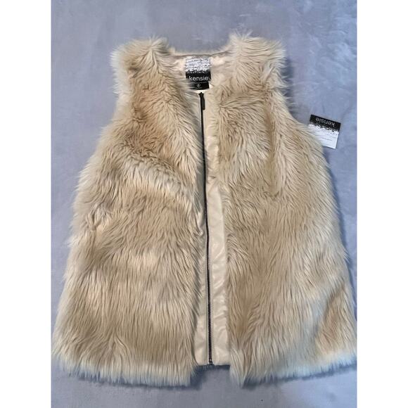 Kensie | K1-Infusion Faux Fur Vest Full Zipper Satin Lining Birch SZ L - Picture 1 of 8